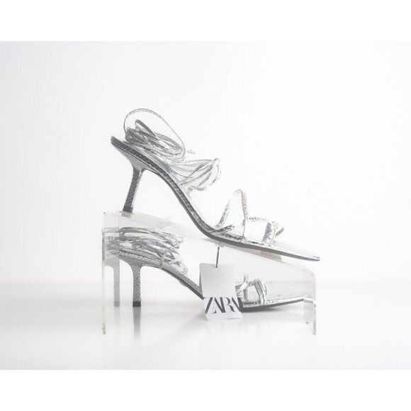 Zara Womens Metallic Heeled Silver Sandals Heels EU 41 US 10 1331/210 NWT - Picture 8 of 10